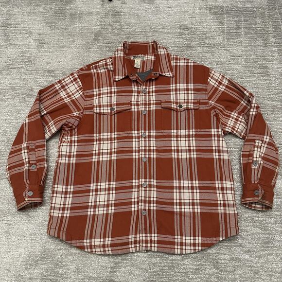 Duluth Trading Shirt Jacket Mens XL Red Brown Plaid Lined Snap Flannel Shacket - Picture 1 of 12